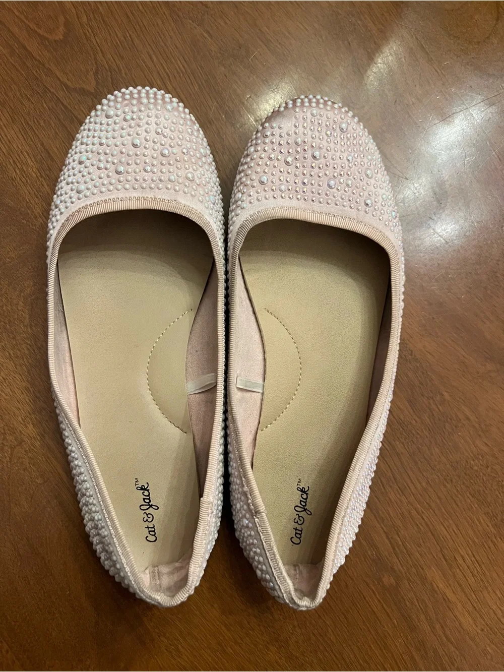 Cat & Jack Pink pearl Embellished Ballet Flats girls 4